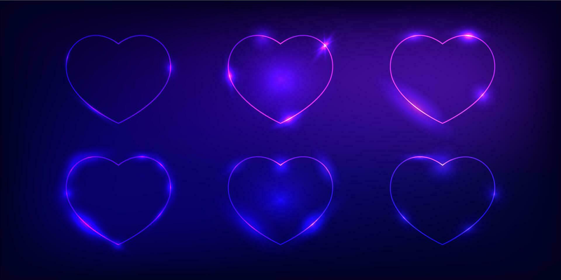 Set of six neon frames with shining effects vector