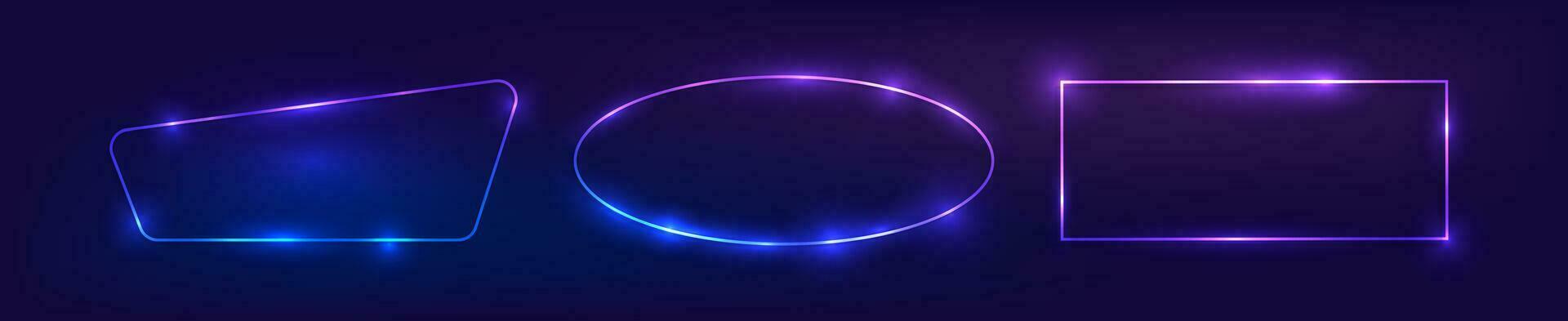 Set of three neon frames with shining effects vector