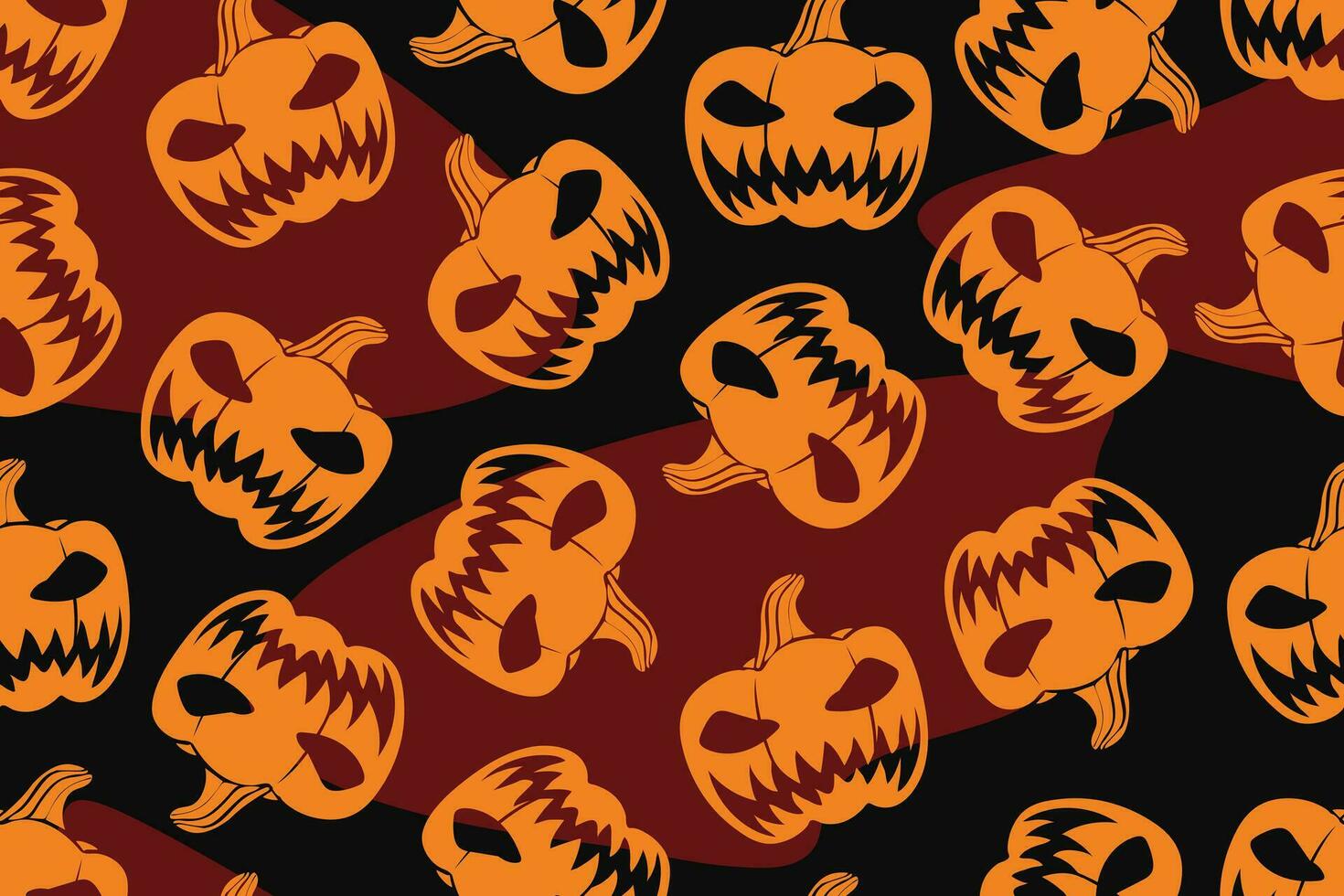 A scary terrifying orange pumpkin in a seamless dark pattern for the Halloween holiday with spots vector