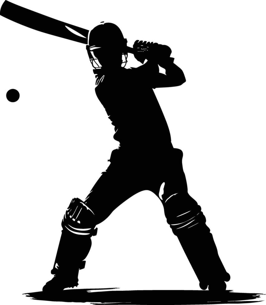 AI generated Silhouette cricket player full body black color only vector