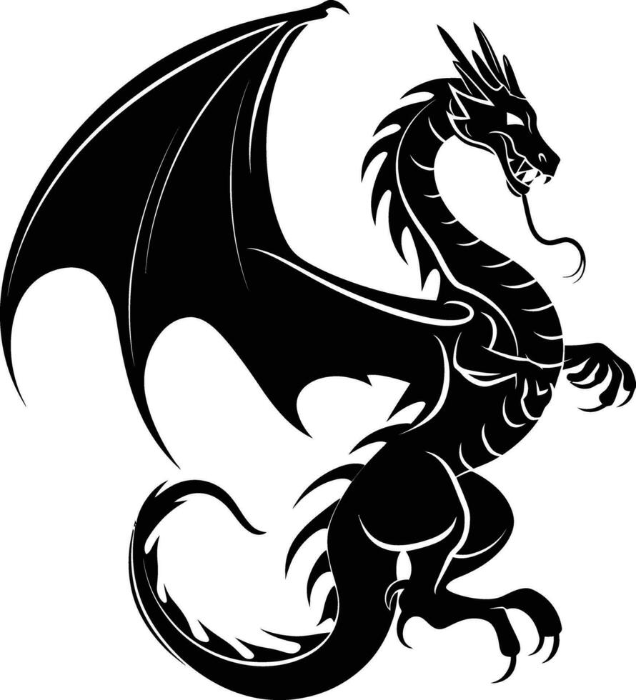 AI generated Silhouette dragon full body black color only vector