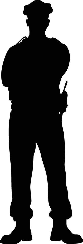AI generated Silhouette police man or police officers full body black color only vector