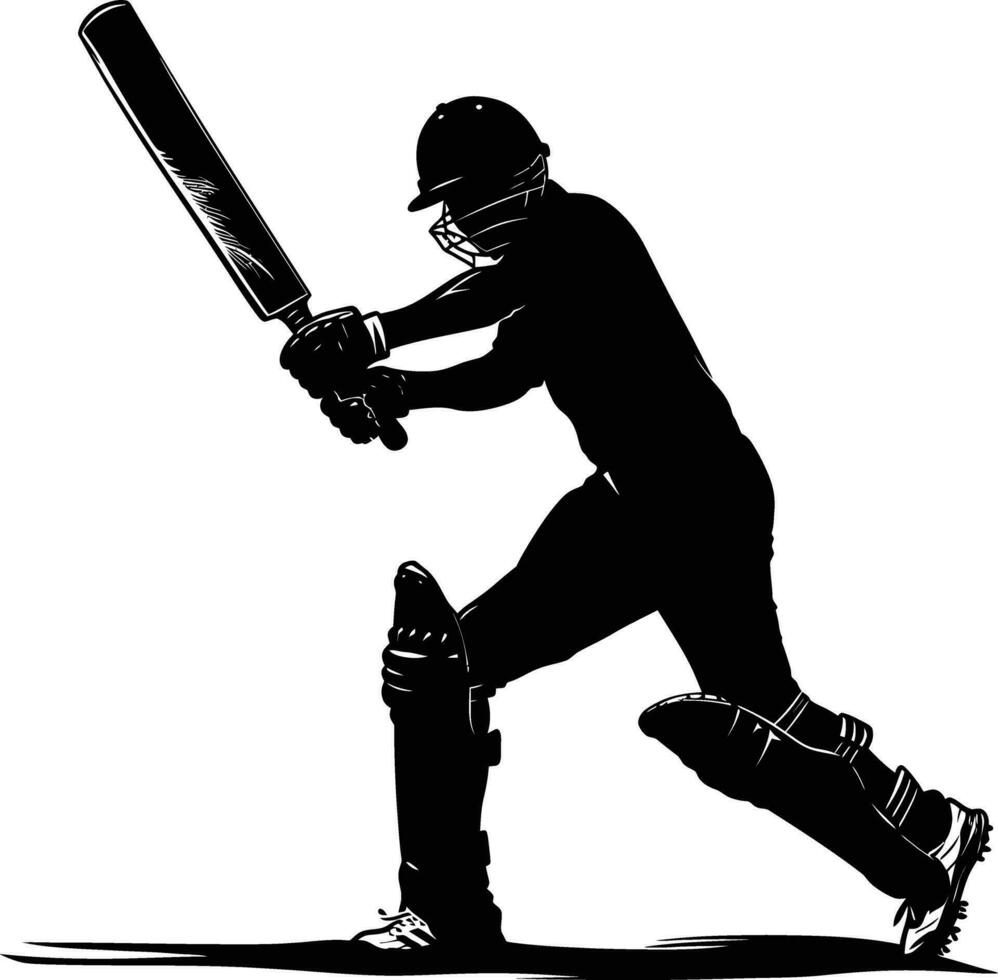AI generated Silhouette cricket player full body black color only vector