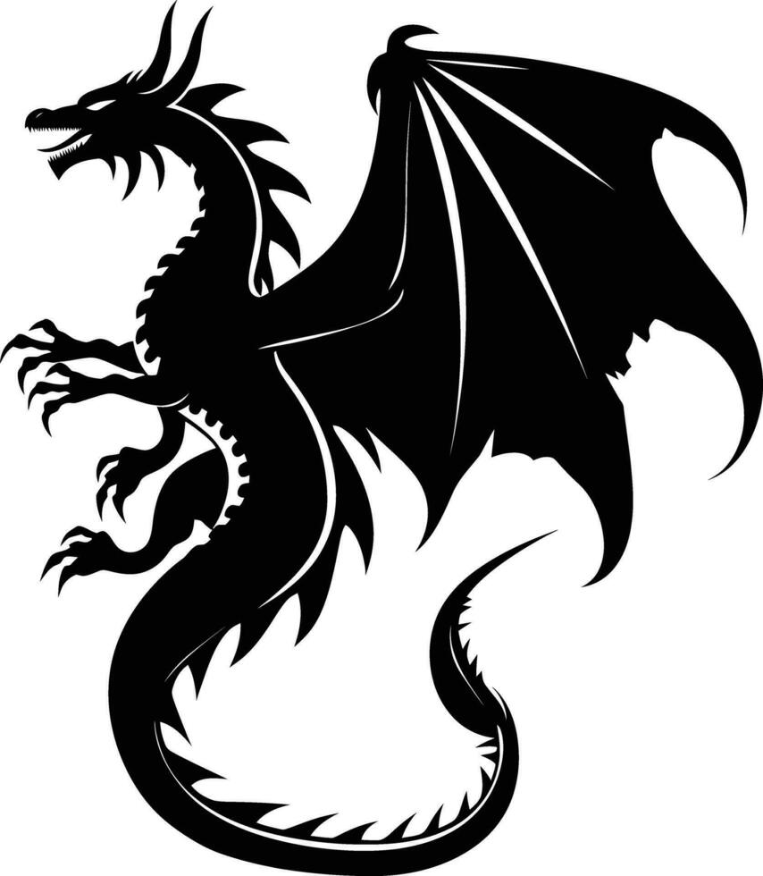 AI generated Silhouette dragon full body black color only vector