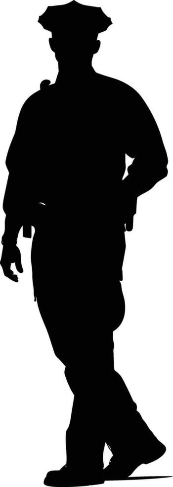 AI generated Silhouette police man or police officers full body black color only vector