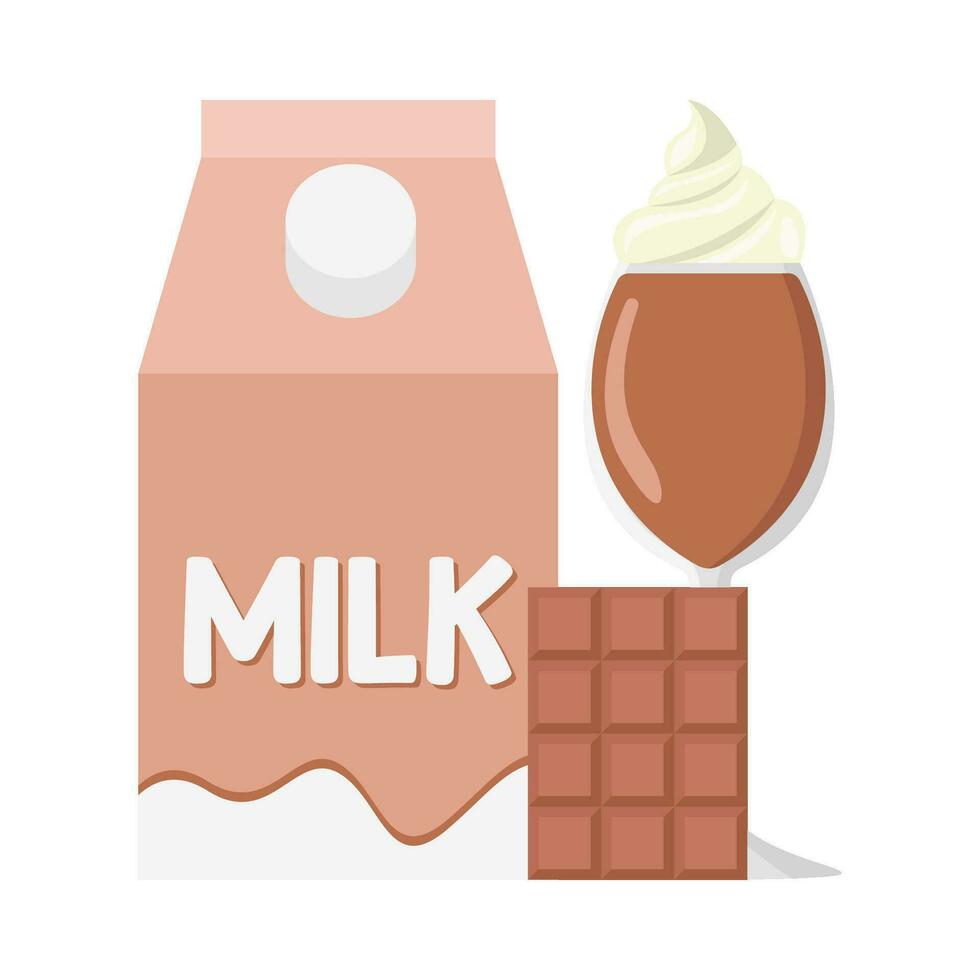 milkshake chocolate, bar chocolate with box milk illustration vector