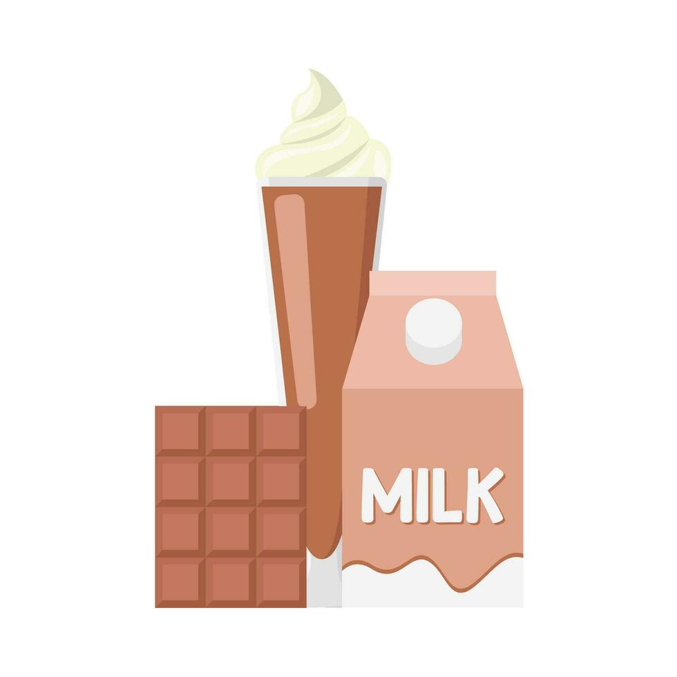 milkshake chocolate, bar chocolate with box milk illustration vector