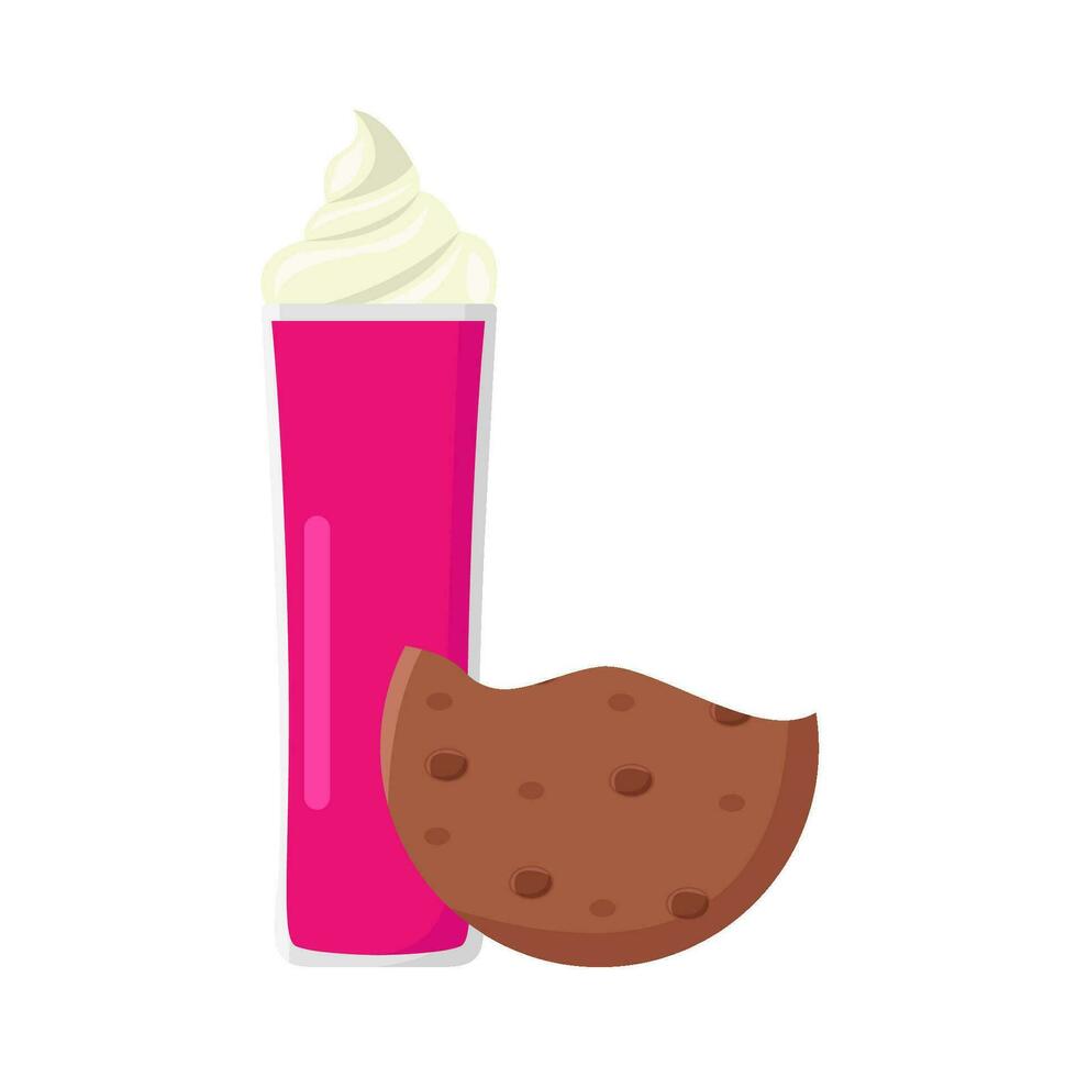 milkshake strawberry with cookies bite illustration vector