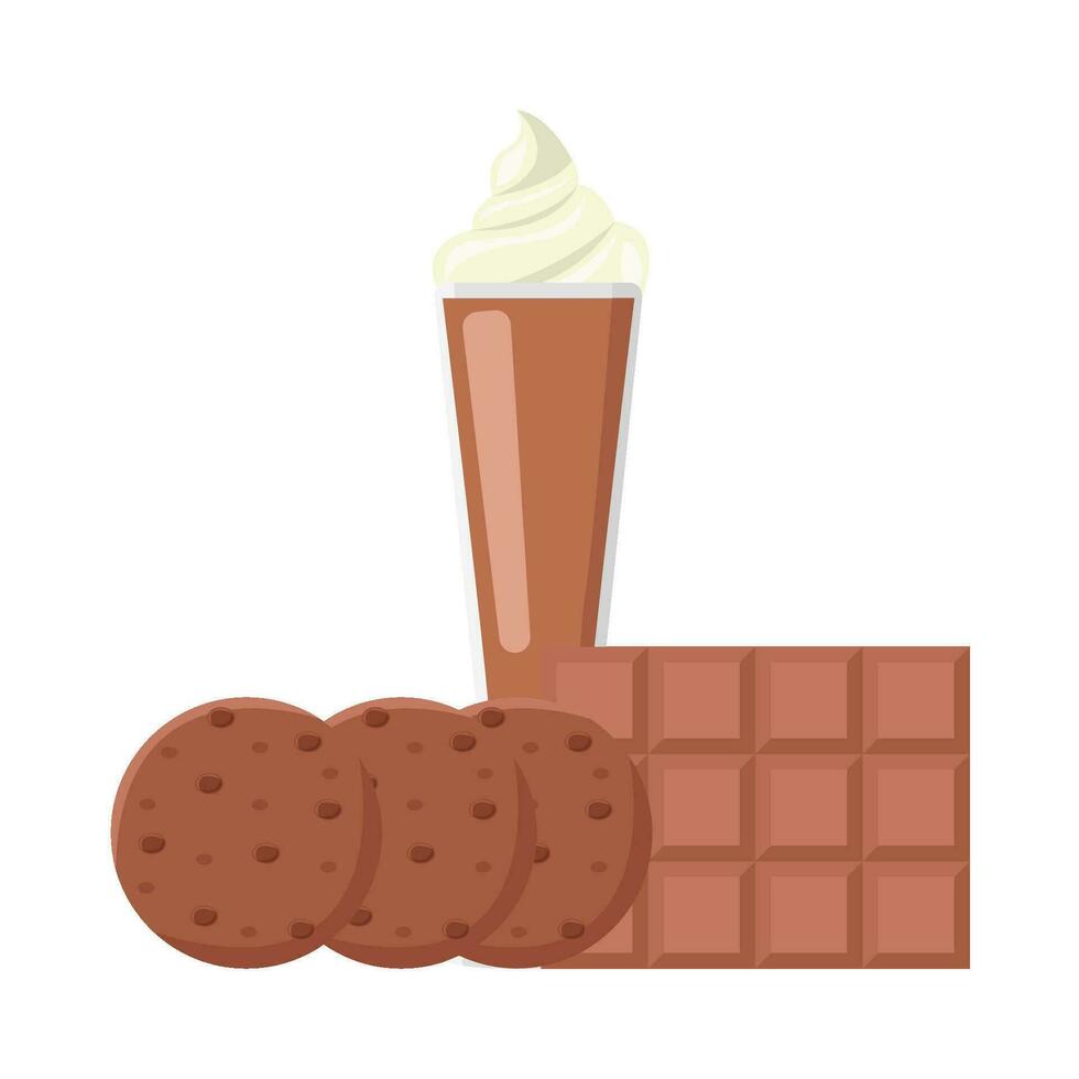 milkshake chocolate, chocolate bar with cookies  illustration vector
