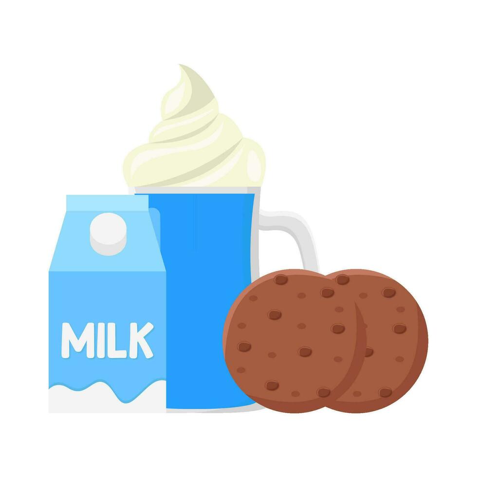 milkshake, box milk with cookies illustration vector