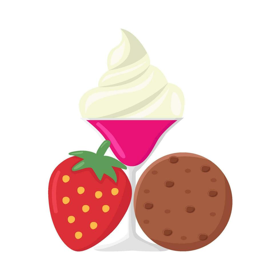 milkshake strawberry, cookies with strawberry illustration vector