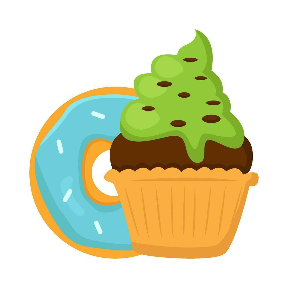 donut glazed sweet with cup cake illustration vector