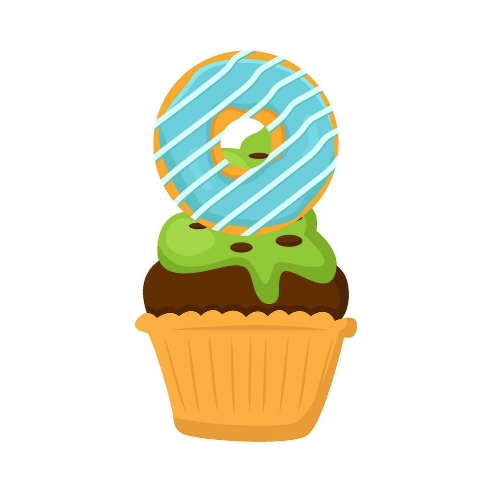 donut in cupcake illustration vector