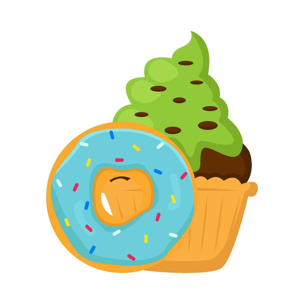 donut with cupcake illustration vector