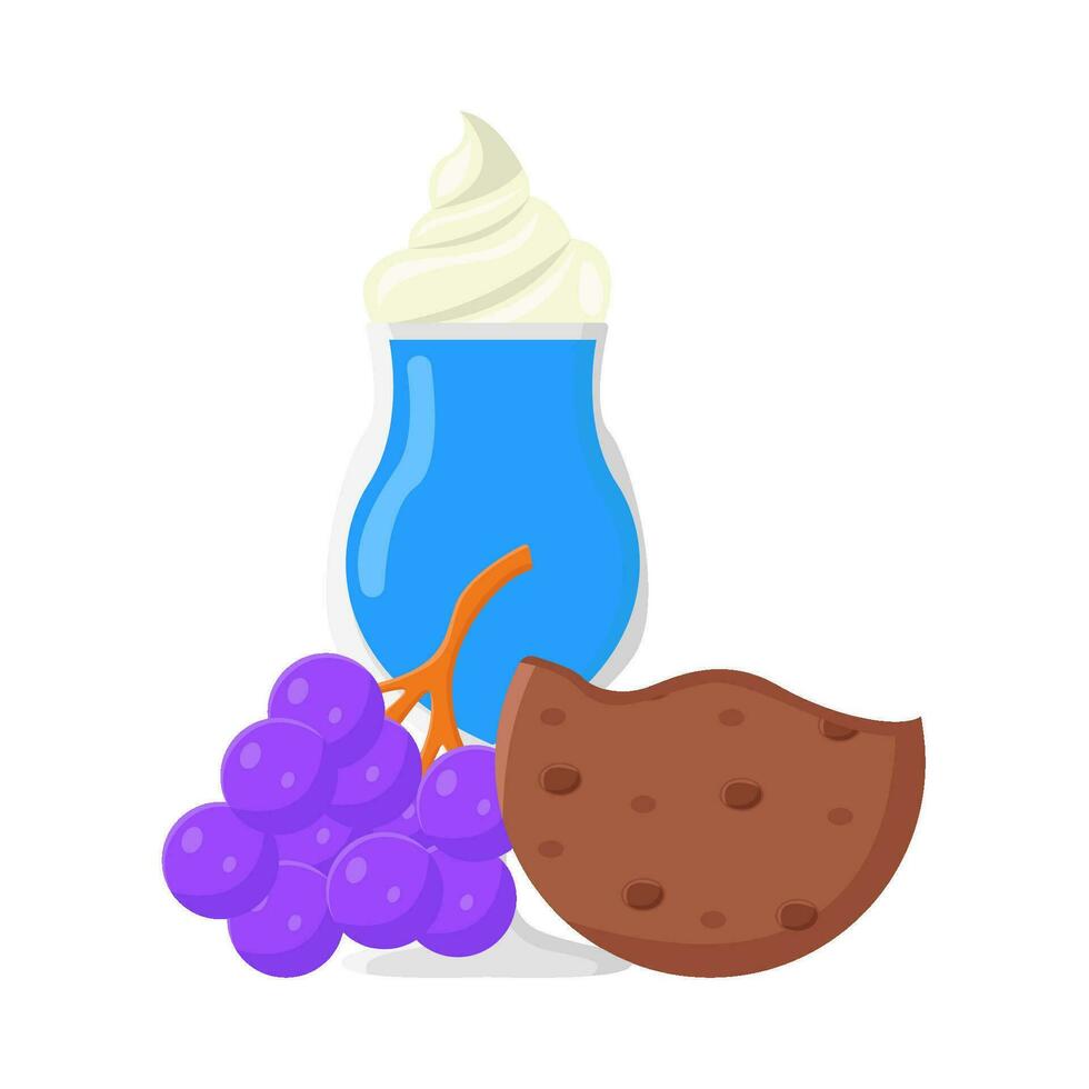 milkshake, cookies with grape illustration vector
