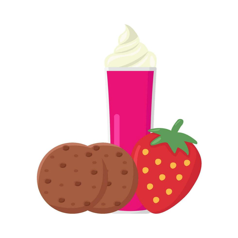 milkshake strawberry, strawberry with cookies illustration vector