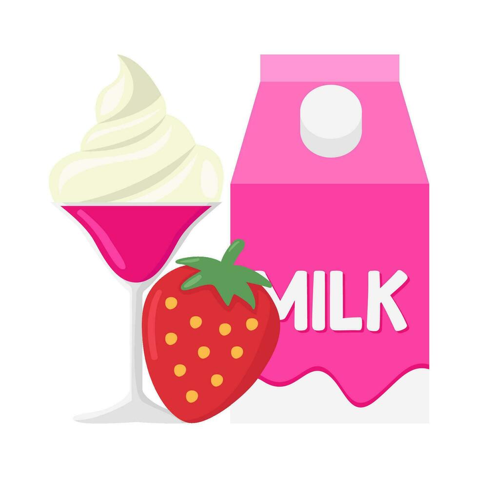 milkshake strawberry , box milk with strawberry illustration vector