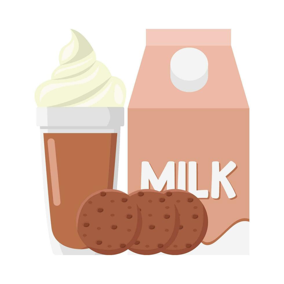 milkshake chocolate, box milk chocolate with cookies illustration vector