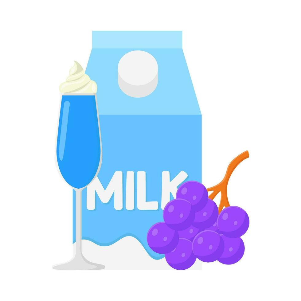 milkshake vanilla, grape with box milk illustration vector