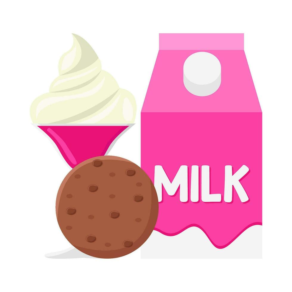 milkshake strawberry, cookies with box milk illustration vector