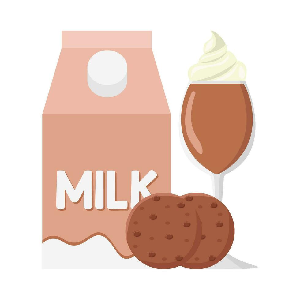 milkshake chocolate, box milk chocolate with cookies illustration vector