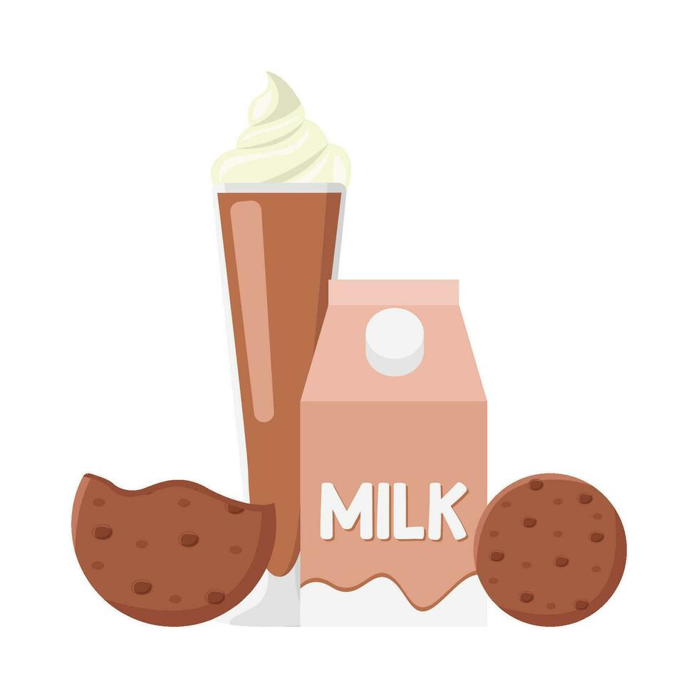 milkshake chocolate, box milk with cookies illustration vector