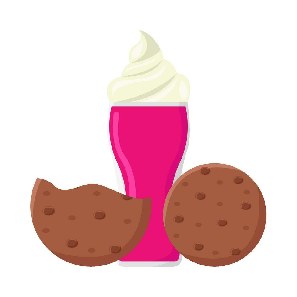 milkshake strawberry with cookies illustration vector