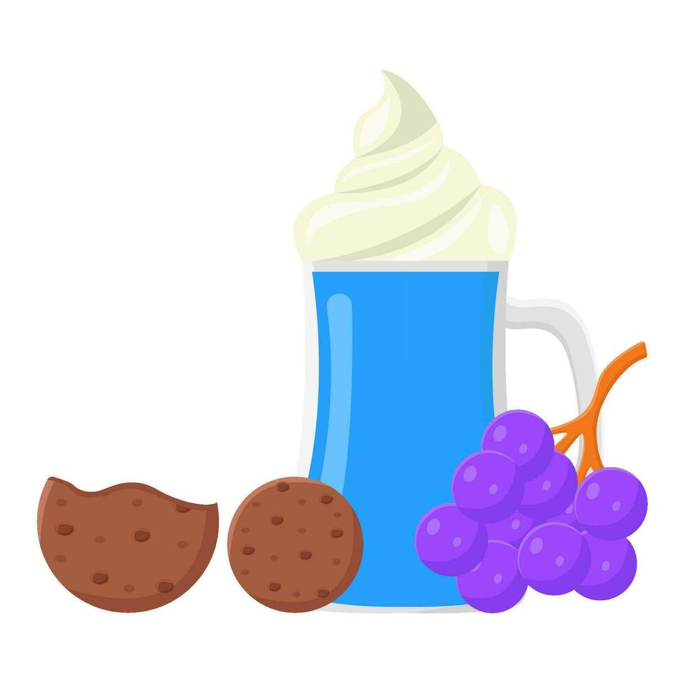 milkshake, grape with cookies illustration vector