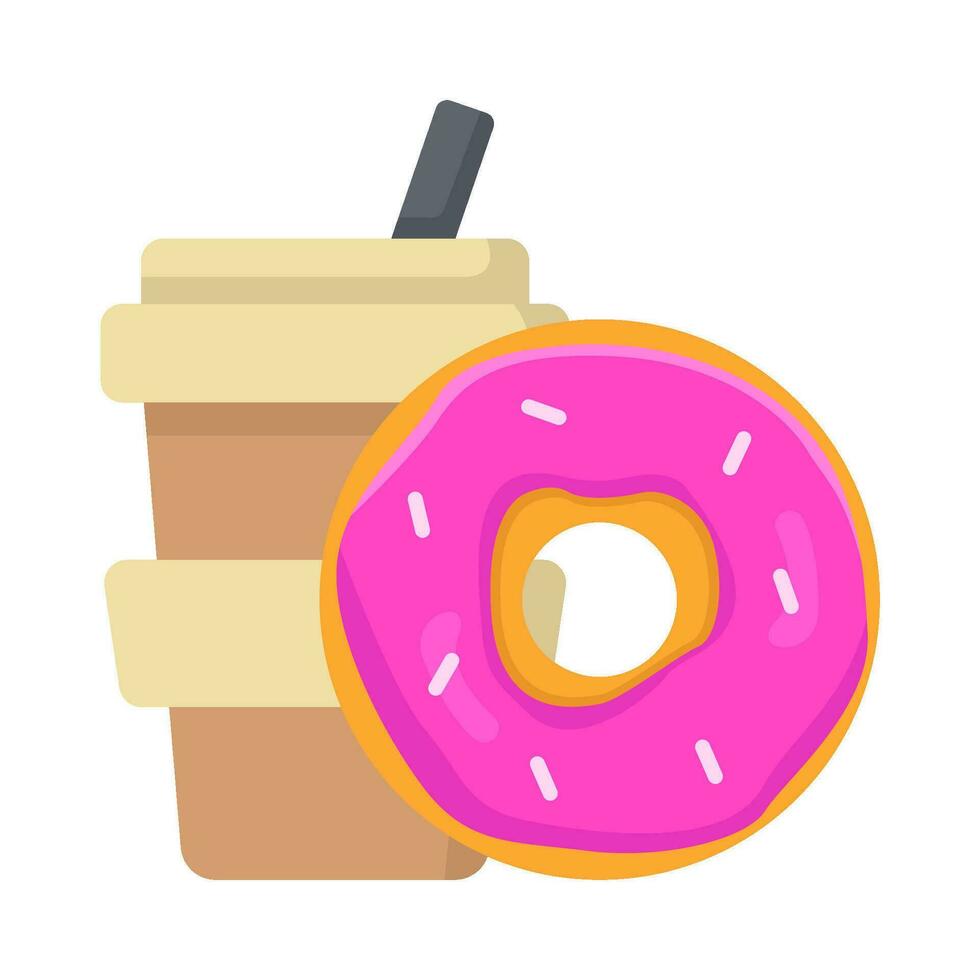 cup coffee drink with donut illustration vector