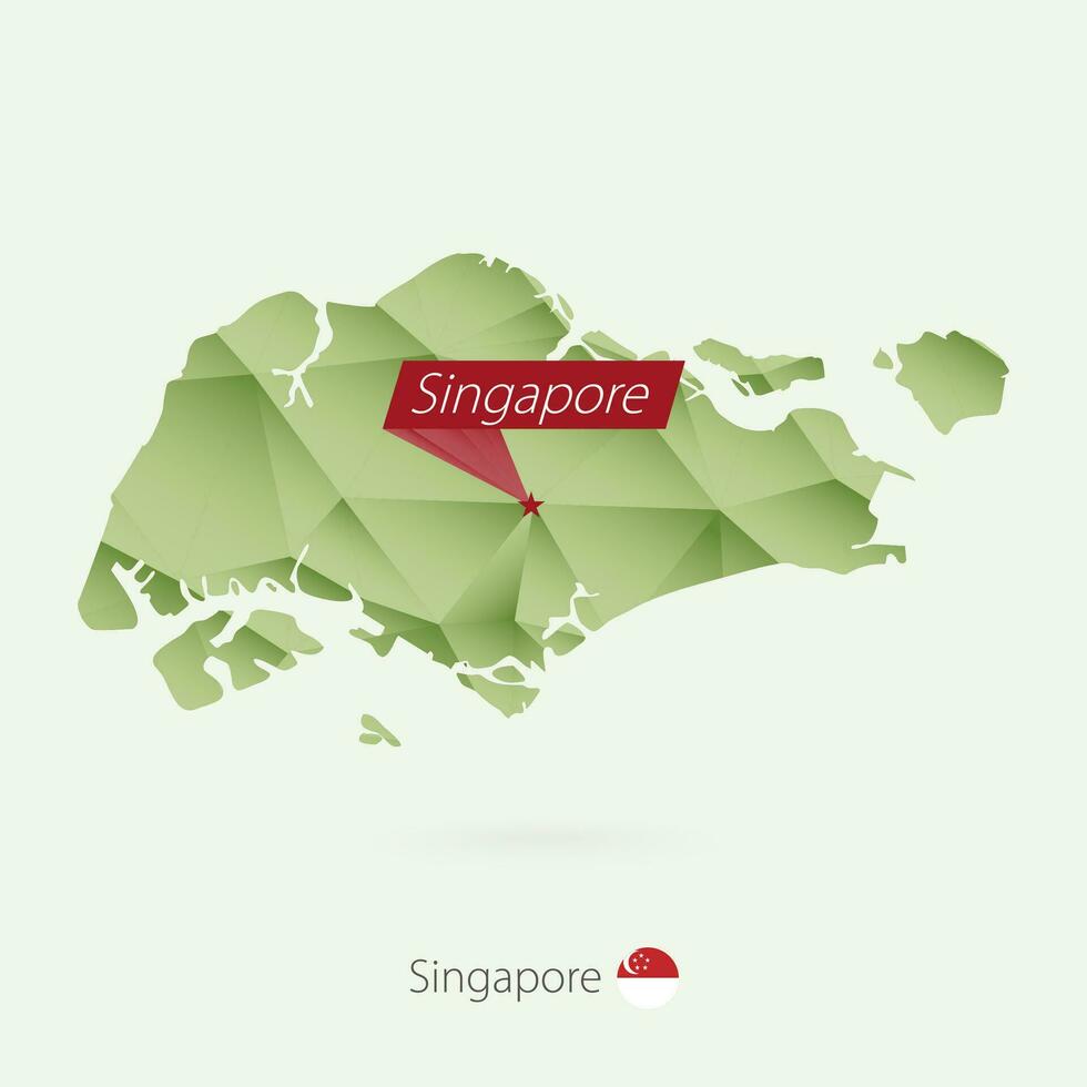 Green gradient low poly map of Singapore with capital Singapore vector