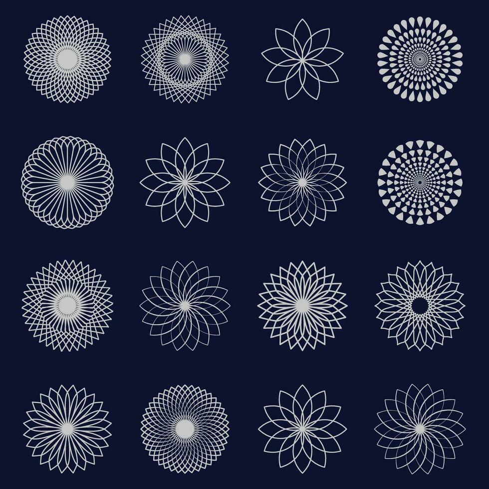 Silver color flower mandala set design vector