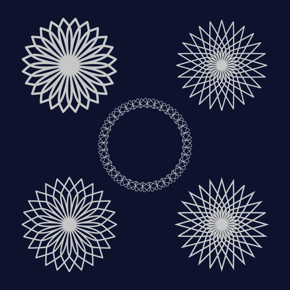 Silver color flower mandala set design vector