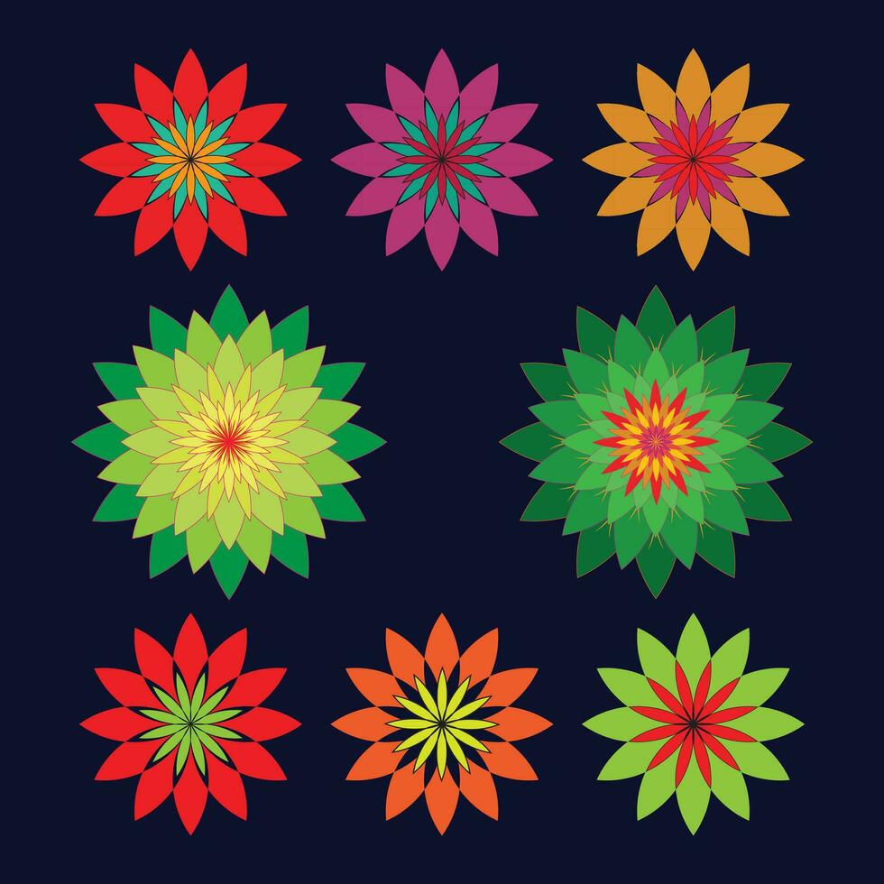 colorful flower mandala design set vector