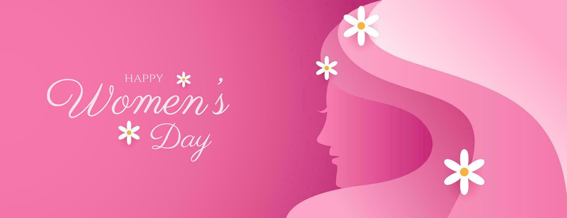 women's day banner design with paper style  in pink color. vector illustration