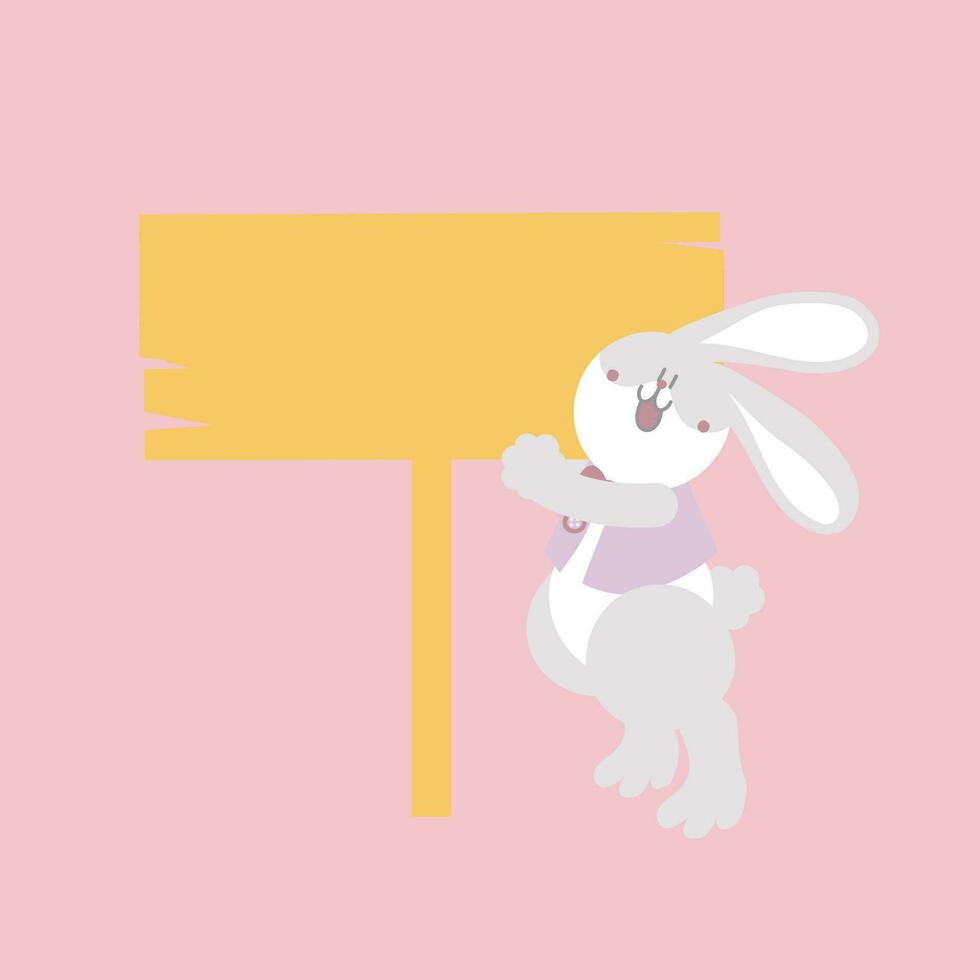 happy easter festival with animal pet bunny rabbit and blank sign banner, pastel color, flat vector illustration cartoon character