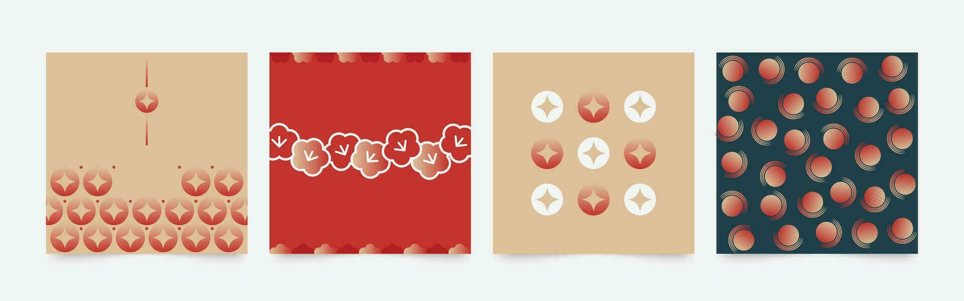 Chinese New Year square cover background vector. Year of the dragon design with oriental pattern, coin, flower. Modern oriental illustration for cover, banner, website, social media. vector