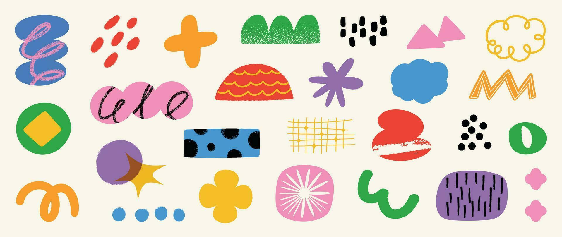 Set of abstract retro organic shapes vector. Collection of contemporary figure, cloud, flower, sparkle, mountain in funky groovy style. Cute hippie design element perfect for banner, print, stickers. vector