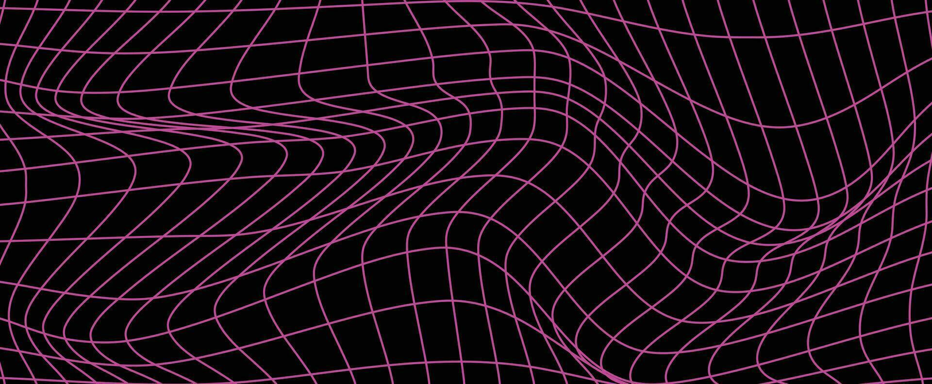 Futuristic cyberpunk style background vector. Geometric wireframe of square, distortion, grid with neon pink color. Retro graphic on black background for decoration, business, cover, poster, techno. vector