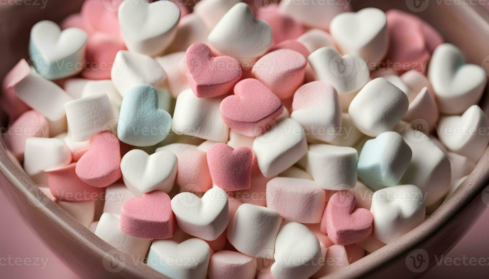 AI generated a bowl full of marshmallows with hearts on top photo