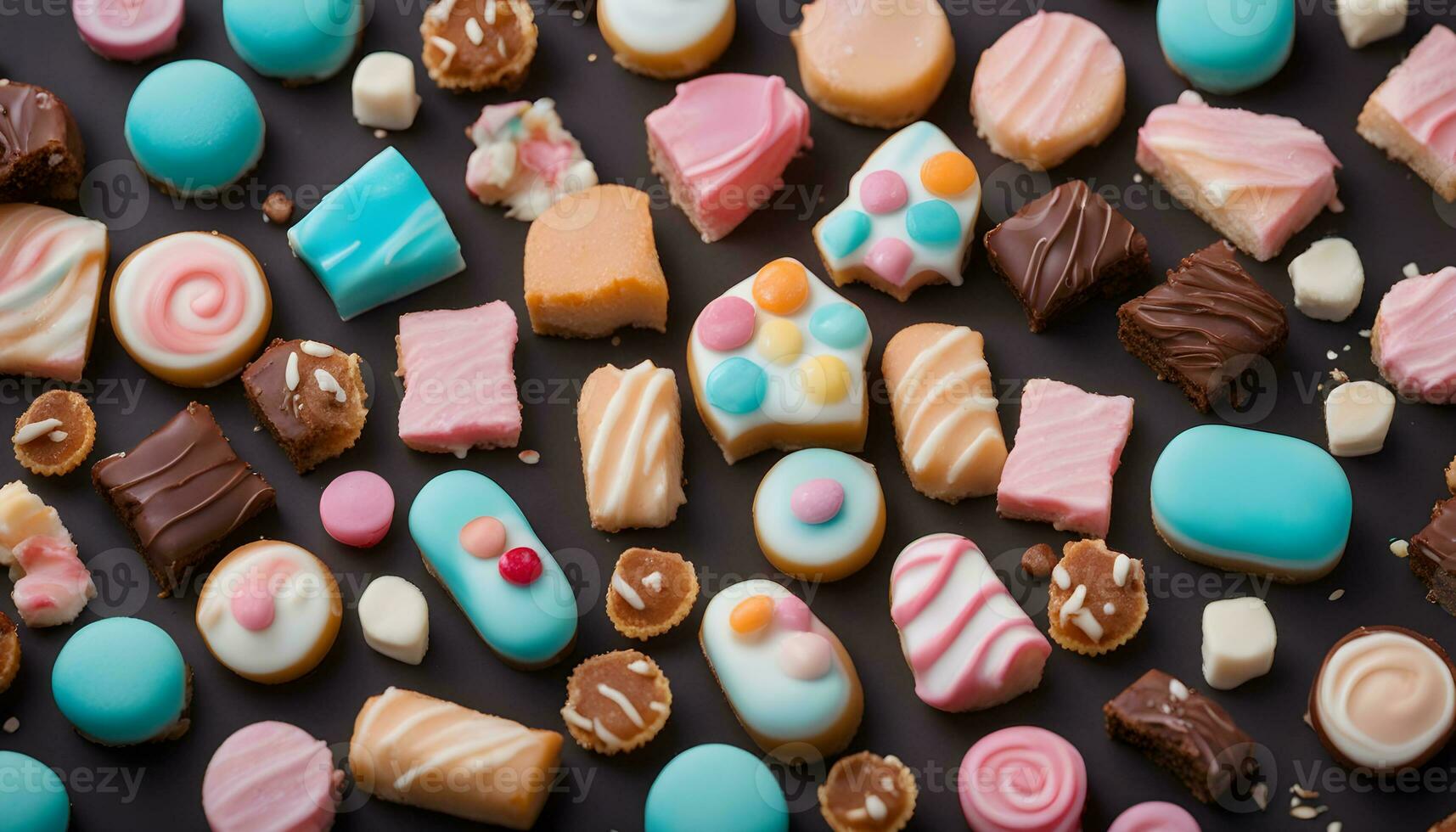 AI generated assortment of colorful sweets on a black background photo