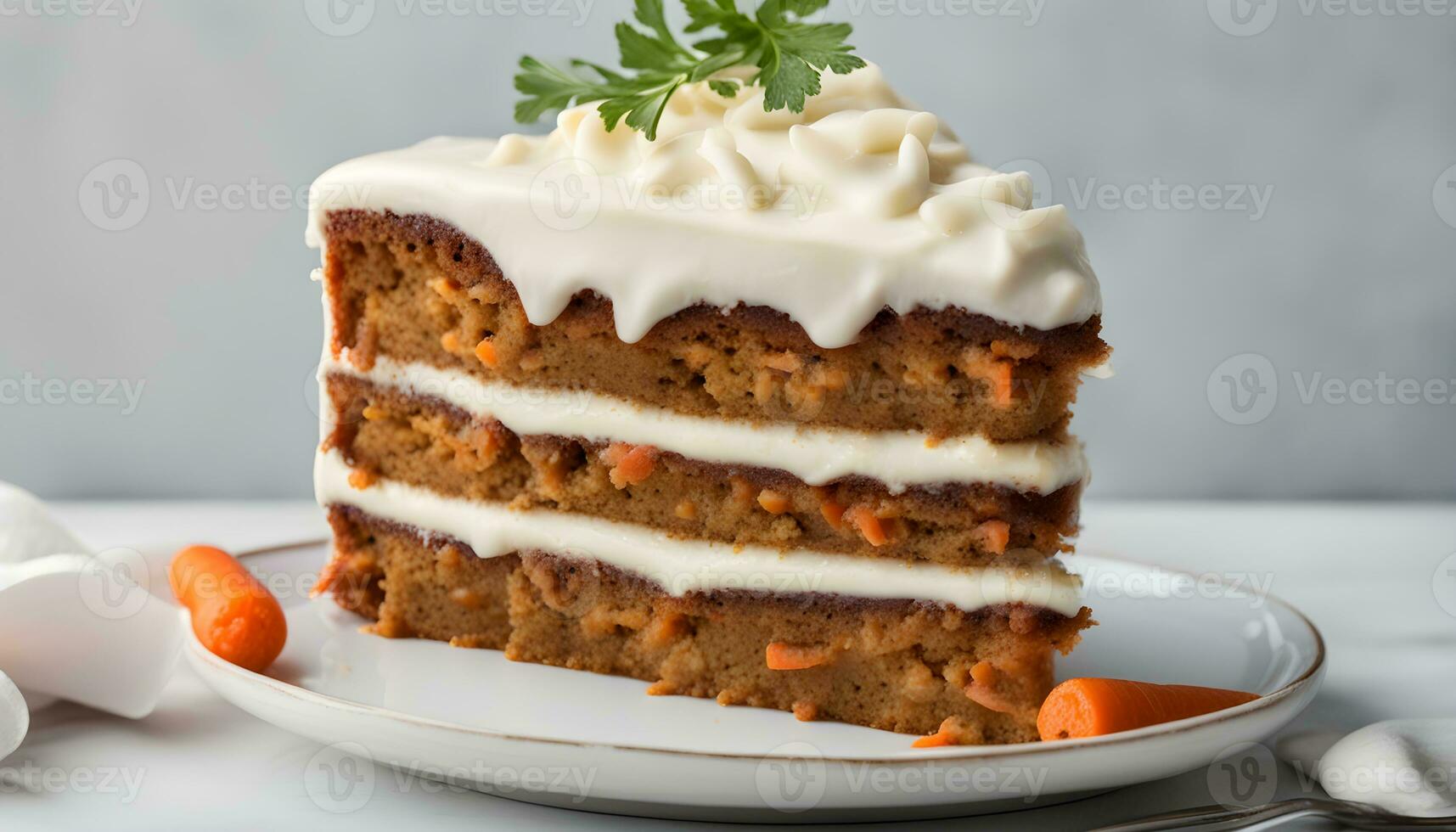 AI generated a slice of carrot cake on a plate photo