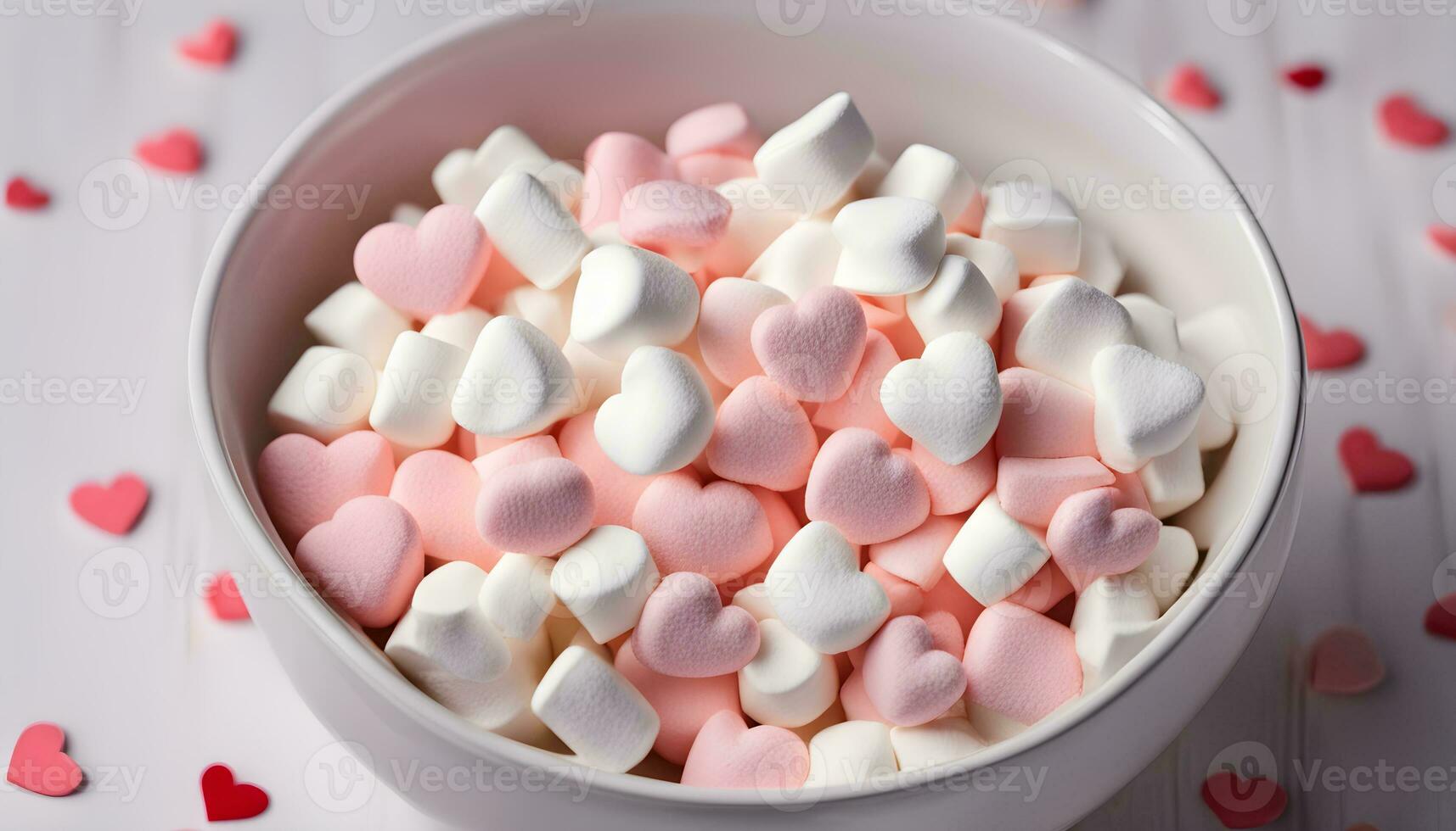 AI generated a bowl of marshmallows with hearts in them photo