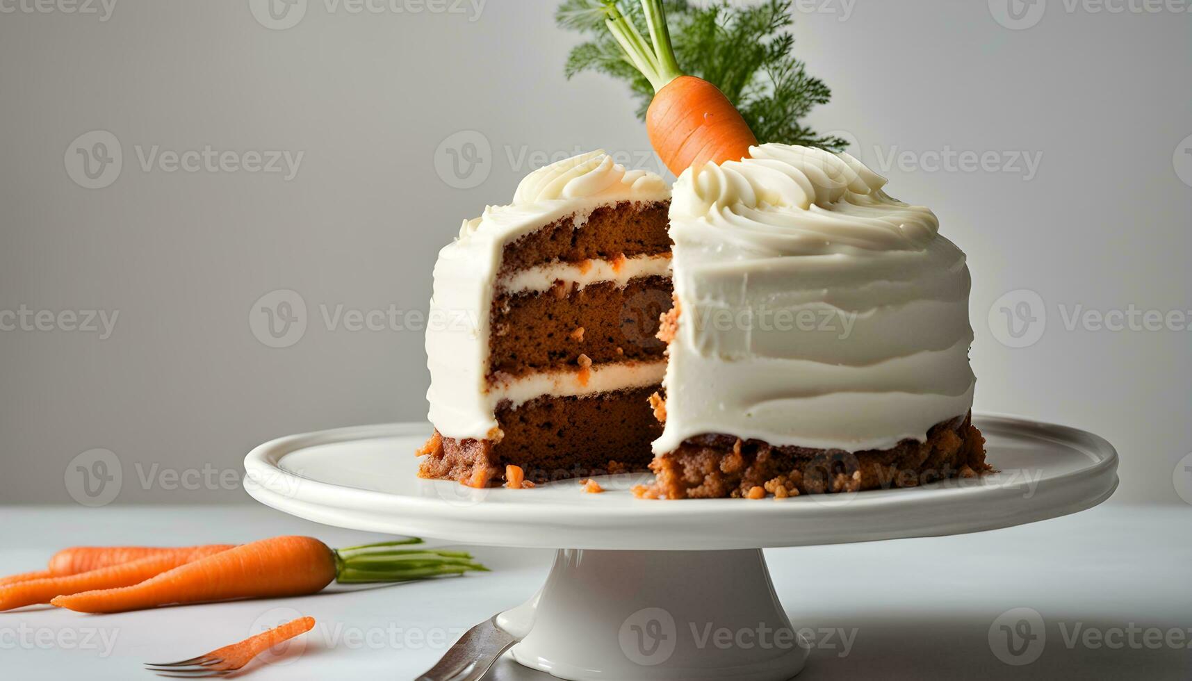 AI generated a carrot cake on a white cake stand photo