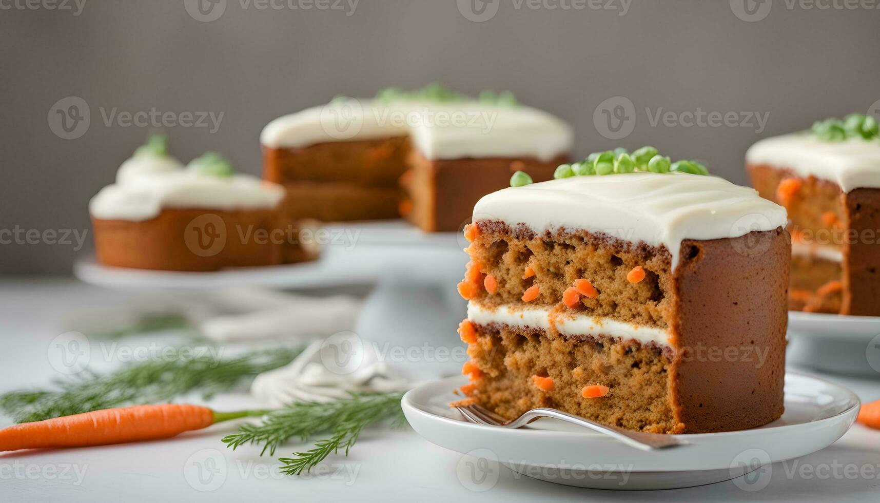 AI generated carrot cake with cream cheese frosting photo
