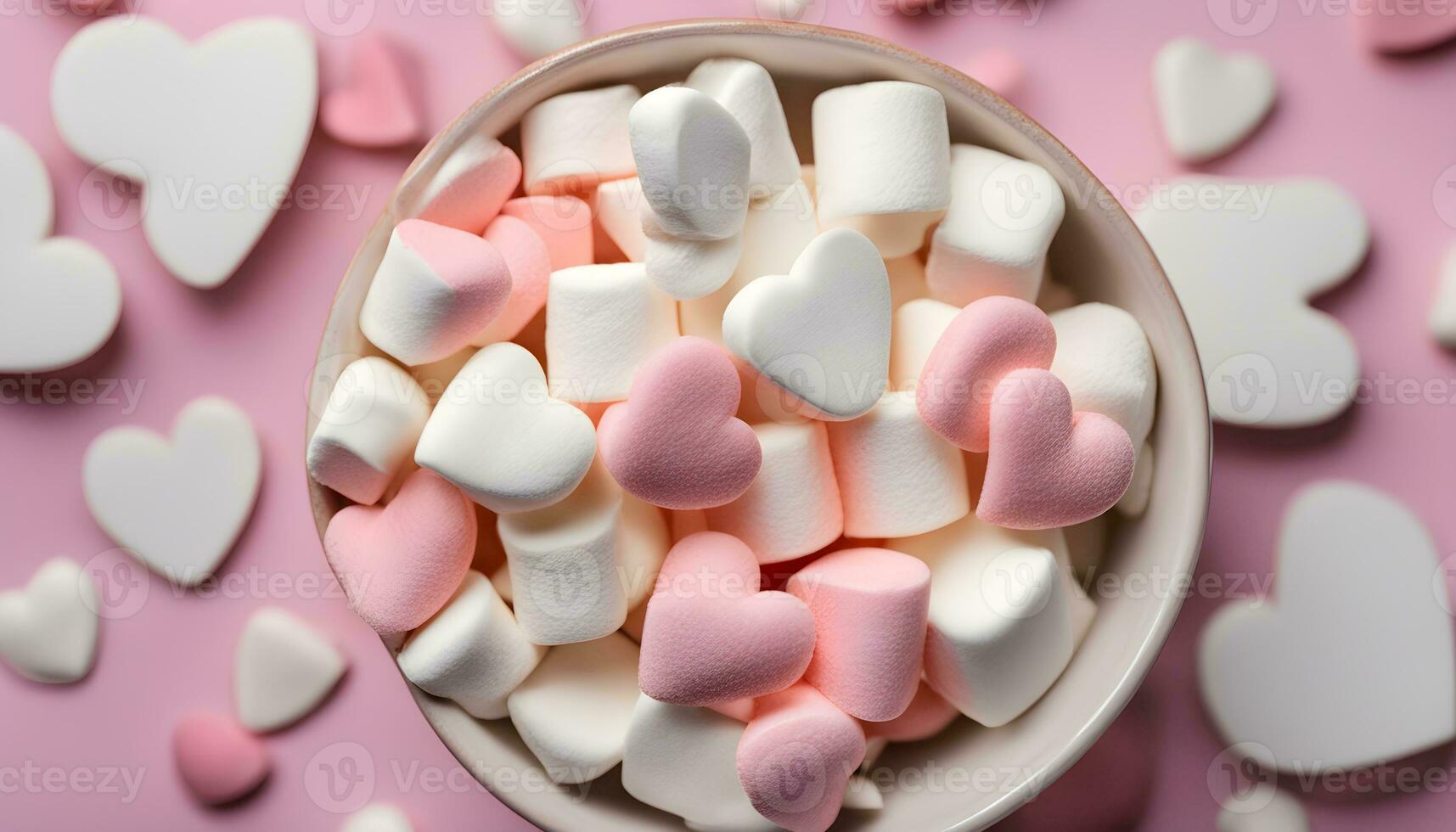 AI generated a bowl full of marshmallows on a pink background photo