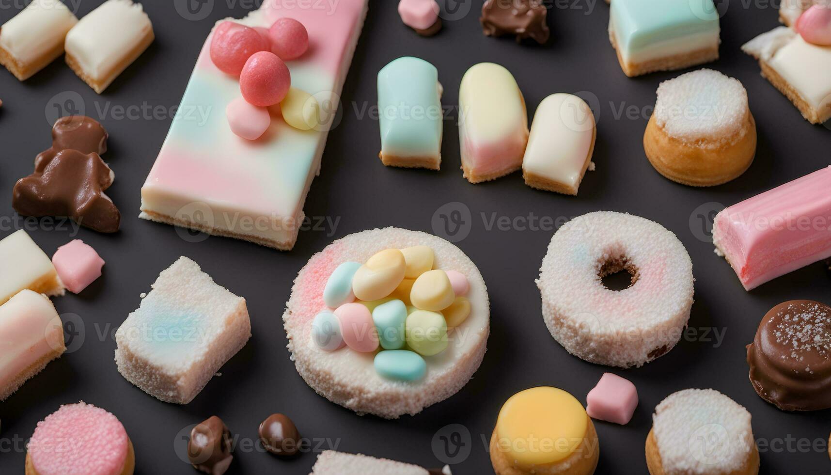 AI generated assorted sweets on a black surface photo