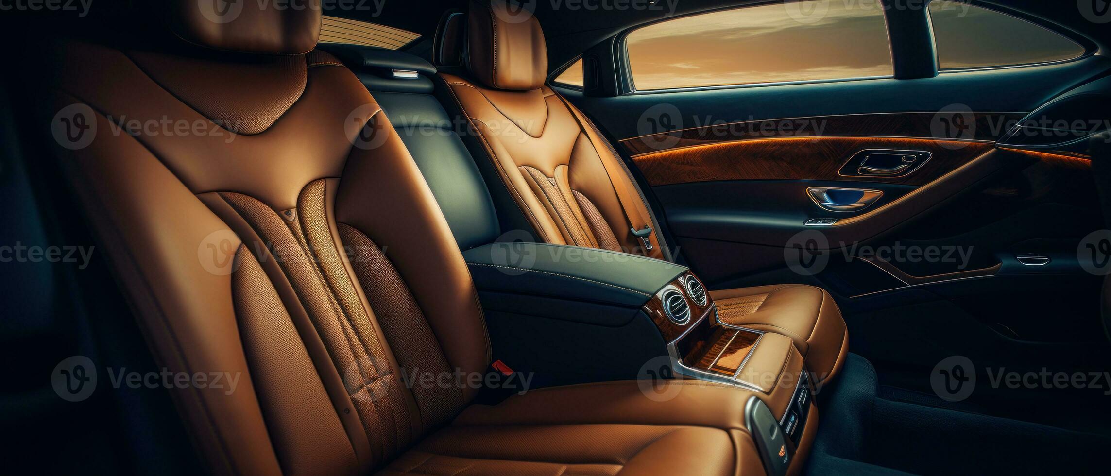 AI generated Luxury car interior with tan leather seats, classic elegance. AI generative. photo