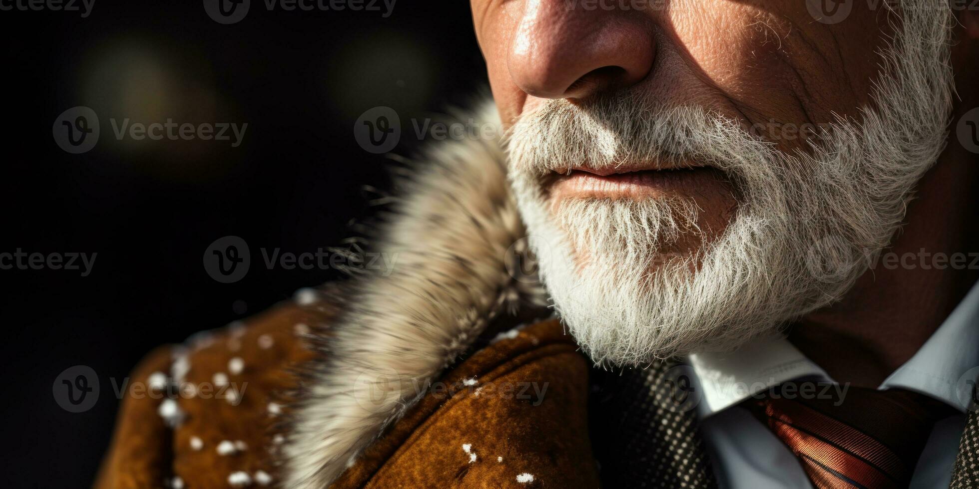 ai generado mayor Caballero con barba, Exquisito piel abrigo. ai generativo. foto