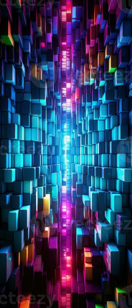 AI generated Neon lights and geometric patterns create a futuristic atmosphere. photo