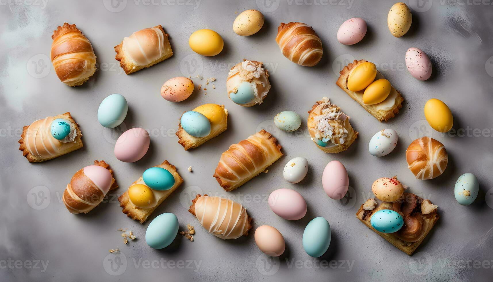 AI generated a variety of pastries and eggs on a table photo